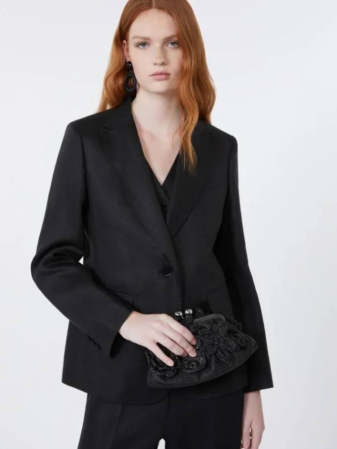 Blazer em lona de linho, preto