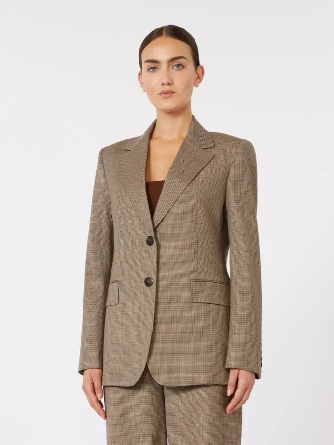 Blazer em sarja de lã estampada, cor caramelo Blazer em sarja de lã estampada, cor caramelo