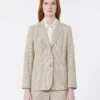 Blazer em seersucker de algodão e linho, cor areia