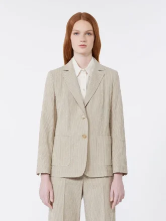 Blazer em seersucker de algodão e linho, cor areia