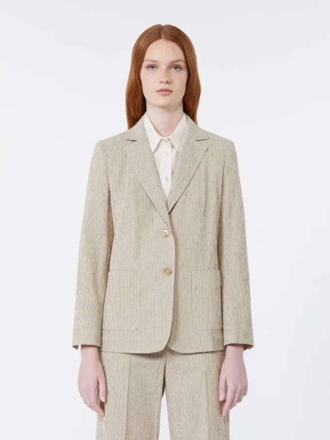 Blazer em seersucker de algodão e linho, cor areia