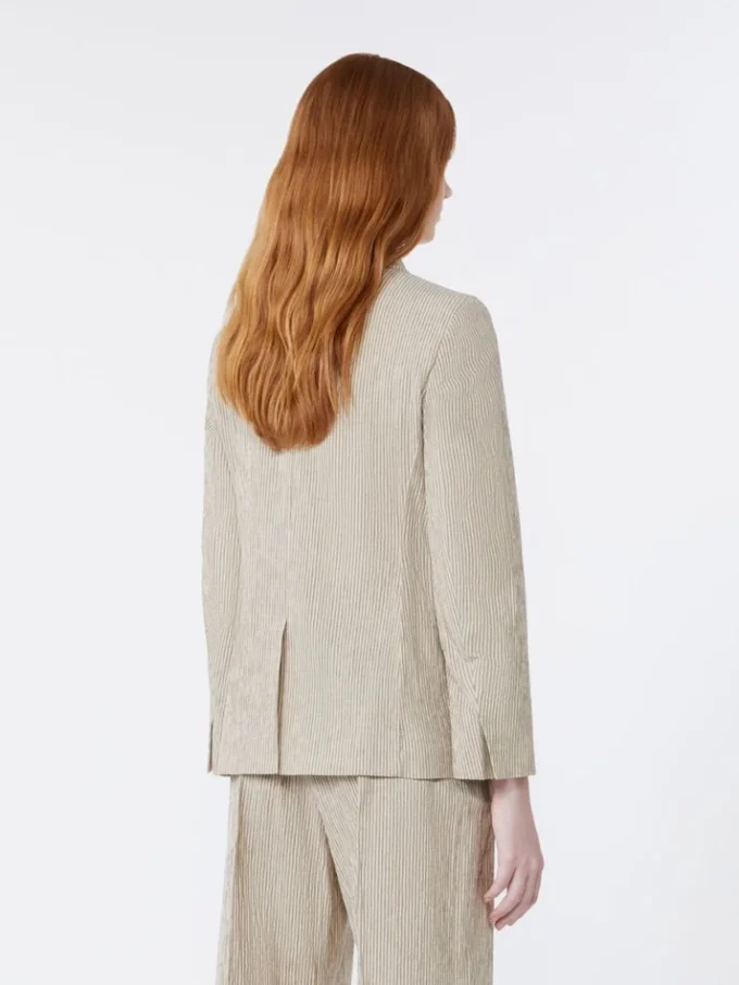 Blazer em seersucker de algodão e linho, cor areia