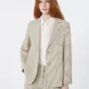 Blazer em seersucker de algodão e linho, cor areia