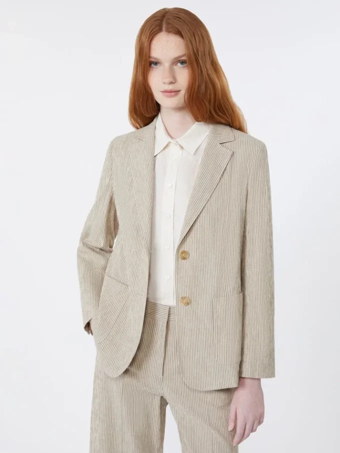 Blazer em seersucker de algodão e linho, cor areia
