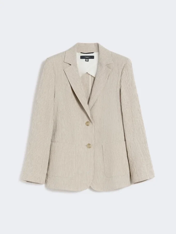 Blazer em seersucker de algodão e linho, cor areia