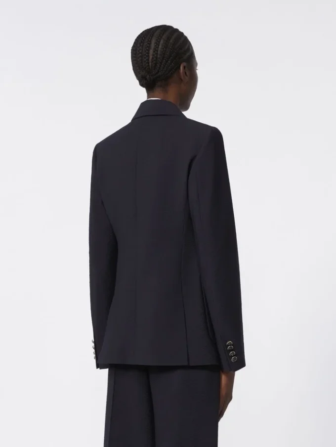 Blazer em seersucker de mistura de lã, azul ultramar