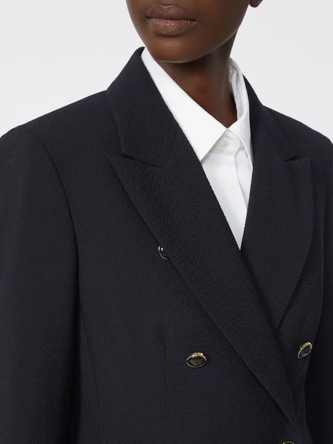 Blazer em seersucker de mistura de lã, azul ultramar