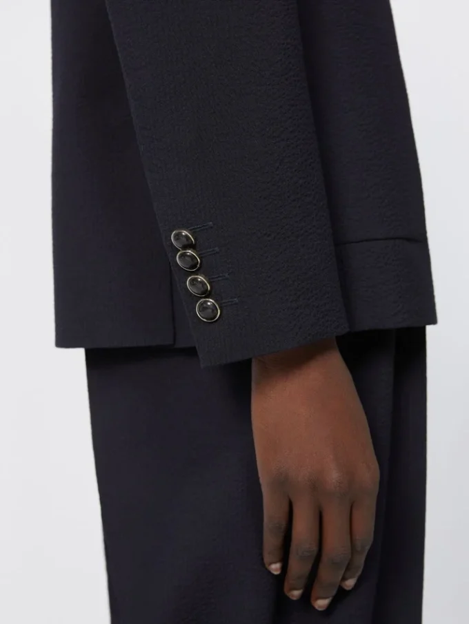 Blazer em seersucker de mistura de lã, azul ultramar