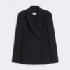 Blazer em seersucker de mistura de lã, azul ultramar