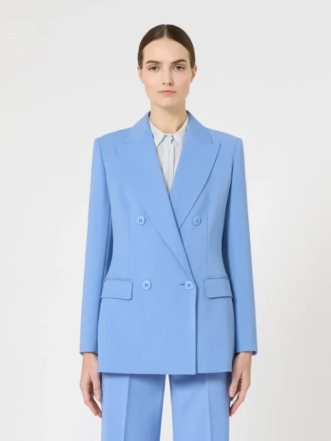 Blazer justo em crepe de lã, azul claro Blazer justo em crepe de lã, azul claro