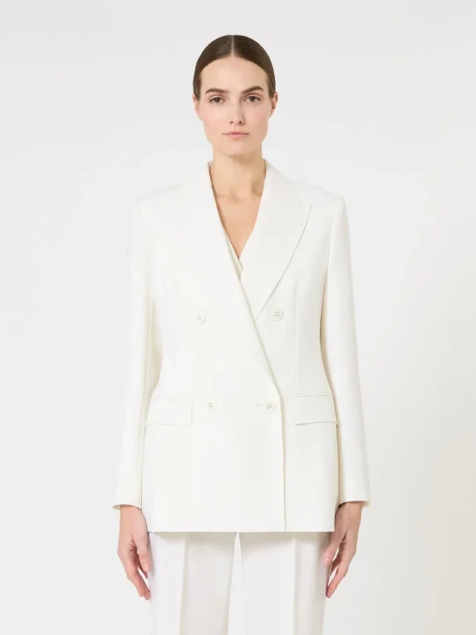 Blazer justo em crepe de lã, branco Blazer justo em crepe de lã, branco