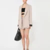Blazer oversized em organza e lona de linho, cor camelo
