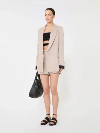 Blazer oversized em organza e lona de linho, cor camelo