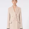 Blazer oversized em organza e lona de linho, cor camelo
