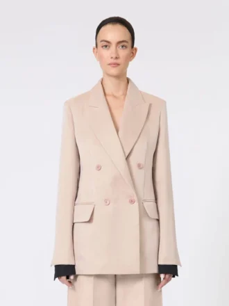 Blazer oversized em organza e lona de linho, cor camelo