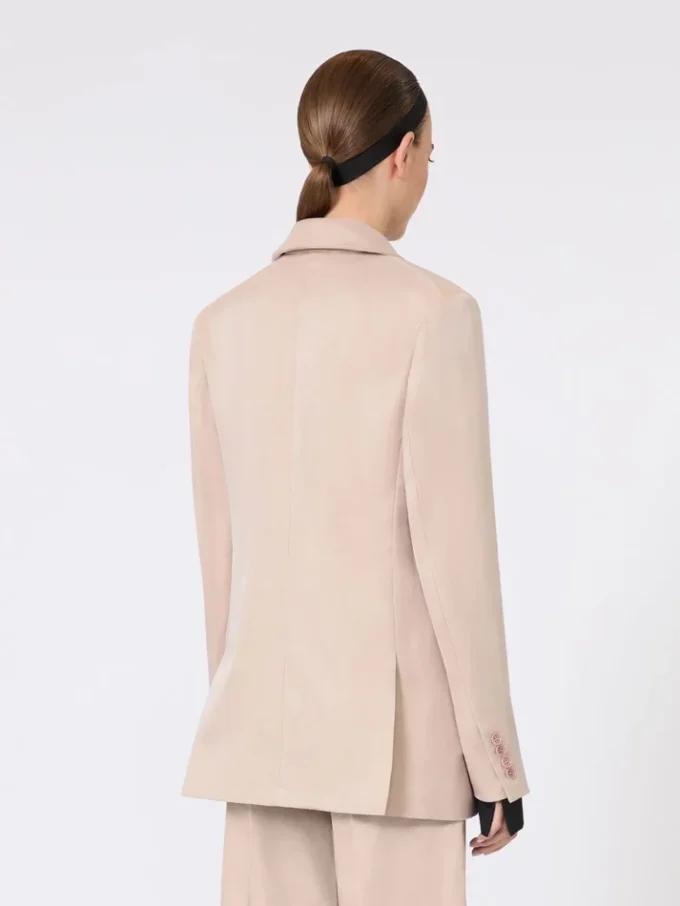 Blazer oversized em organza e lona de linho, cor camelo