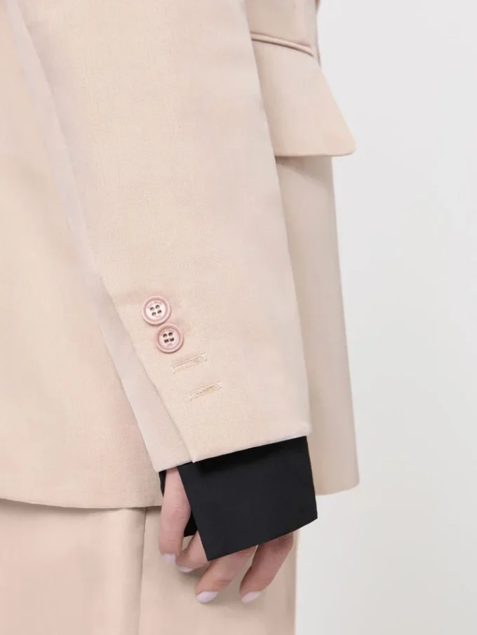 Blazer oversized em organza e lona de linho, cor camelo