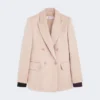 Blazer oversized em organza e lona de linho, cor camelo
