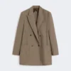 Blazer oversized em tecido de lã com riscas finas, castanho avelã