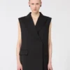 Blazer sem mangas em lã elástica, preto
