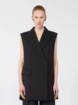 Blazer sem mangas em lã elástica, preto
