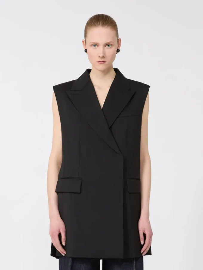 Blazer sem mangas em lã elástica, preto