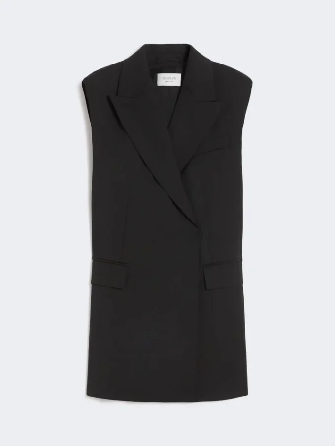 Blazer sem mangas em lã elástica, preto