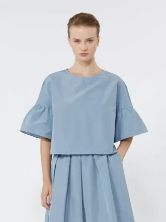 Blusa curta em tafetá de algodão, azul claro