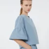 Blusa curta em tafetá de algodão, azul claro Blusa curta em tafetá de algodão, azul claro