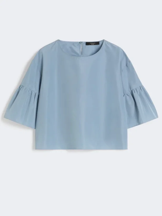 Blusa curta em tafetá de algodão, azul claro Blusa curta em tafetá de algodão, azul claro