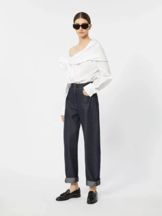 Blusa de algodão com estola, branco óptico