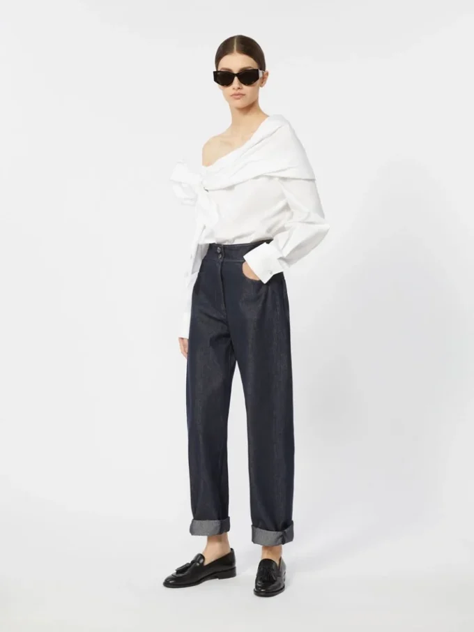Blusa de algodão com estola, branco óptico