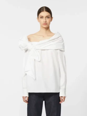 Blusa de algodão com estola, branco óptico