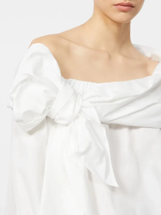 Blusa de algodão com estola, branco óptico