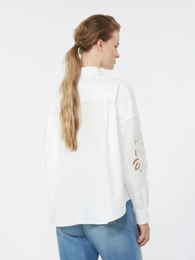 Blusa de algodão com renda e bordados, branca Blusa de algodão com renda e bordados, branca