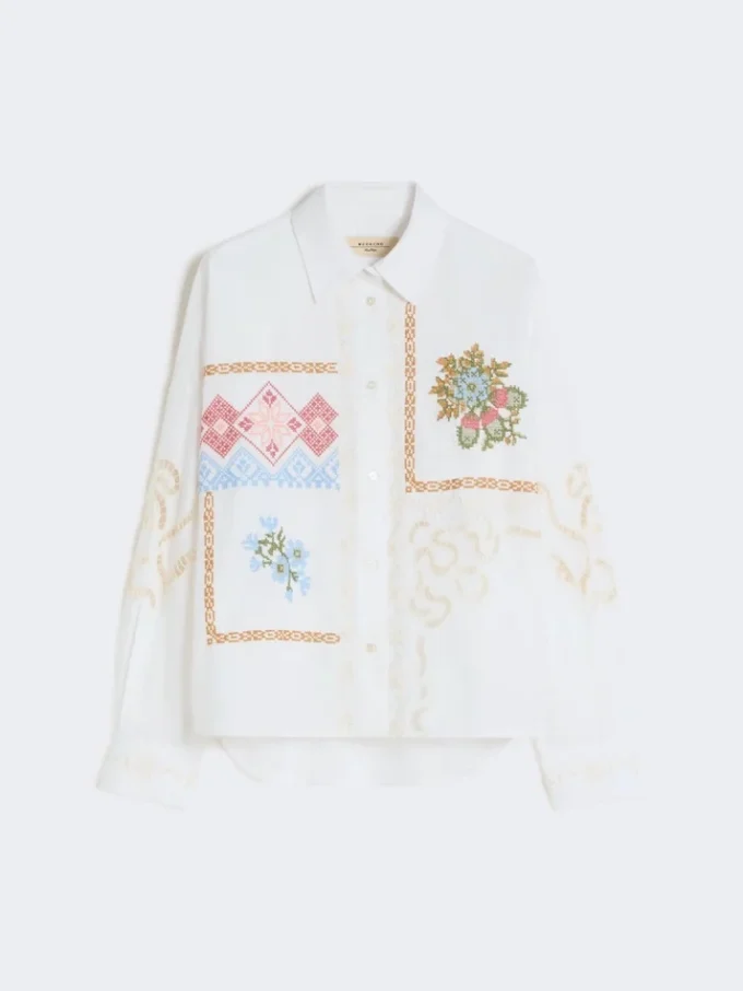 Blusa de algodão com renda e bordados, branca Blusa de algodão com renda e bordados, branca