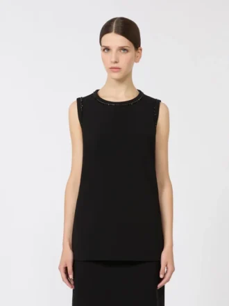 Blusa de gola redonda em cady, preta