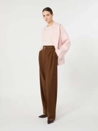 Blusa de seda com gola redonda, rosa