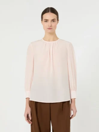 Blusa de seda com gola redonda, rosa