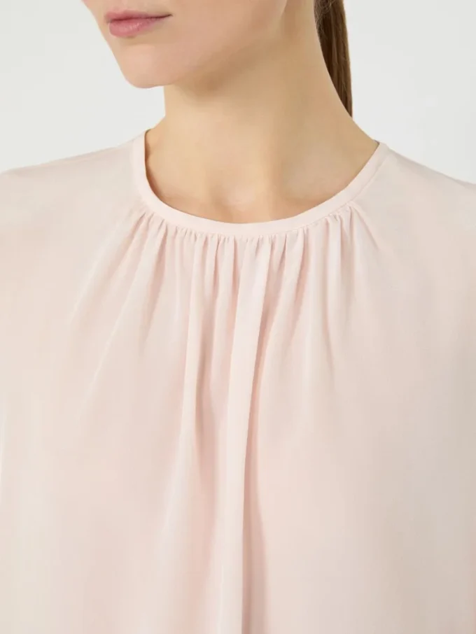 Blusa de seda com gola redonda, rosa Blusa de seda com gola redonda, rosa