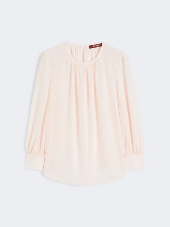 Blusa de seda com gola redonda, rosa Blusa de seda com gola redonda, rosa