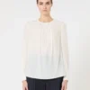 Blusa de seda com gola redonda, seda Blusa de seda com gola redonda, seda