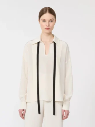 Blusa de seda com laço, bege