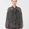 Blusa em chiffon estampado, preto Blusa em chiffon estampado, preto