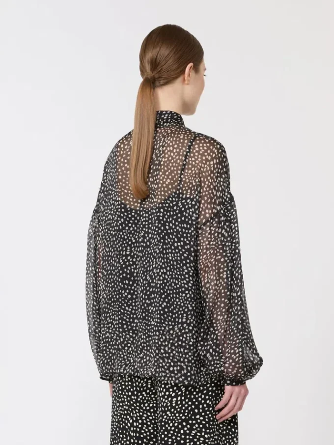 Blusa em chiffon estampado, preto Blusa em chiffon estampado, preto