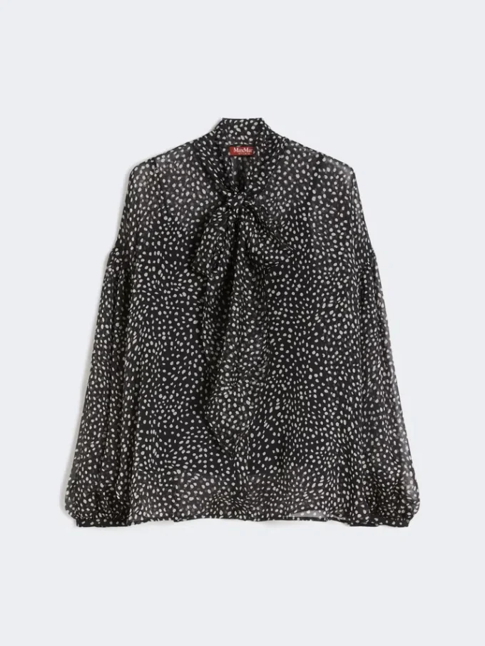 Blusa em chiffon estampado, preto Blusa em chiffon estampado, preto