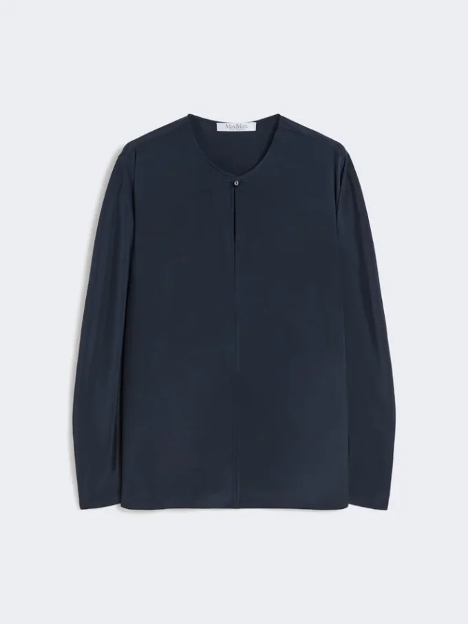 Blusa em crepe de seda, azul ultramar Blusa em crepe de seda, azul ultramar