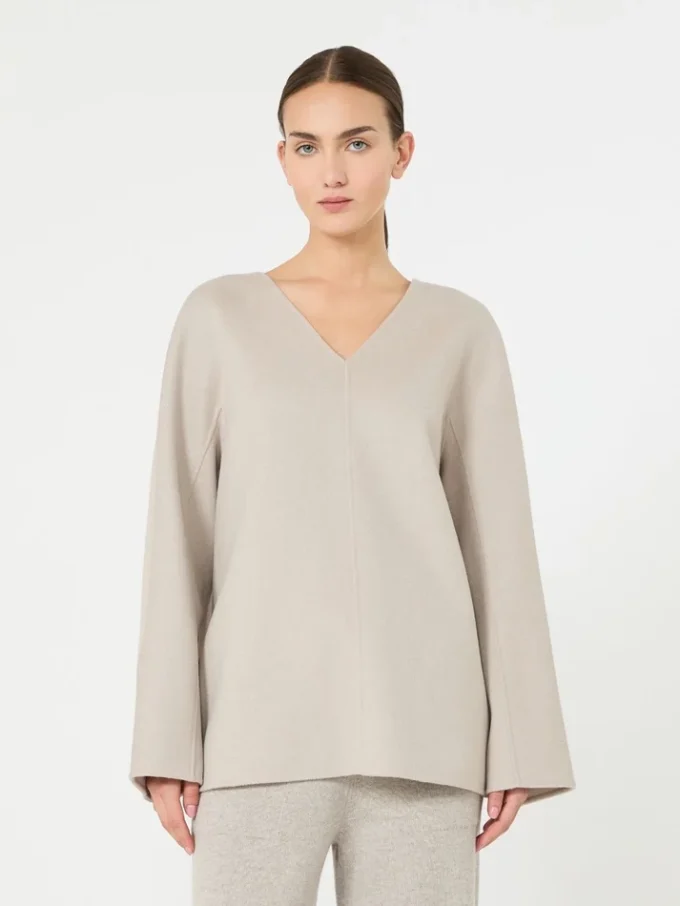 Blusa em tecido de lã, bege Blusa em tecido de lã, bege