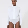 Body tipo camisa em popeline, branco óptico