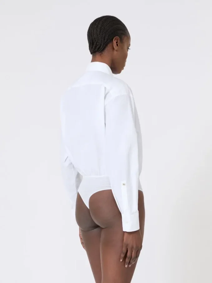 Body tipo camisa em popeline, branco óptico